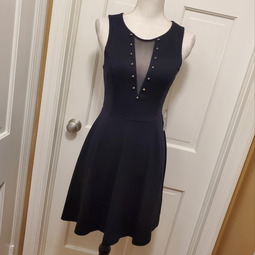 NWT EXPRESS Black Ponte Knit Sleeveless Fit & Flare Dress Size SP, Retail $79.90